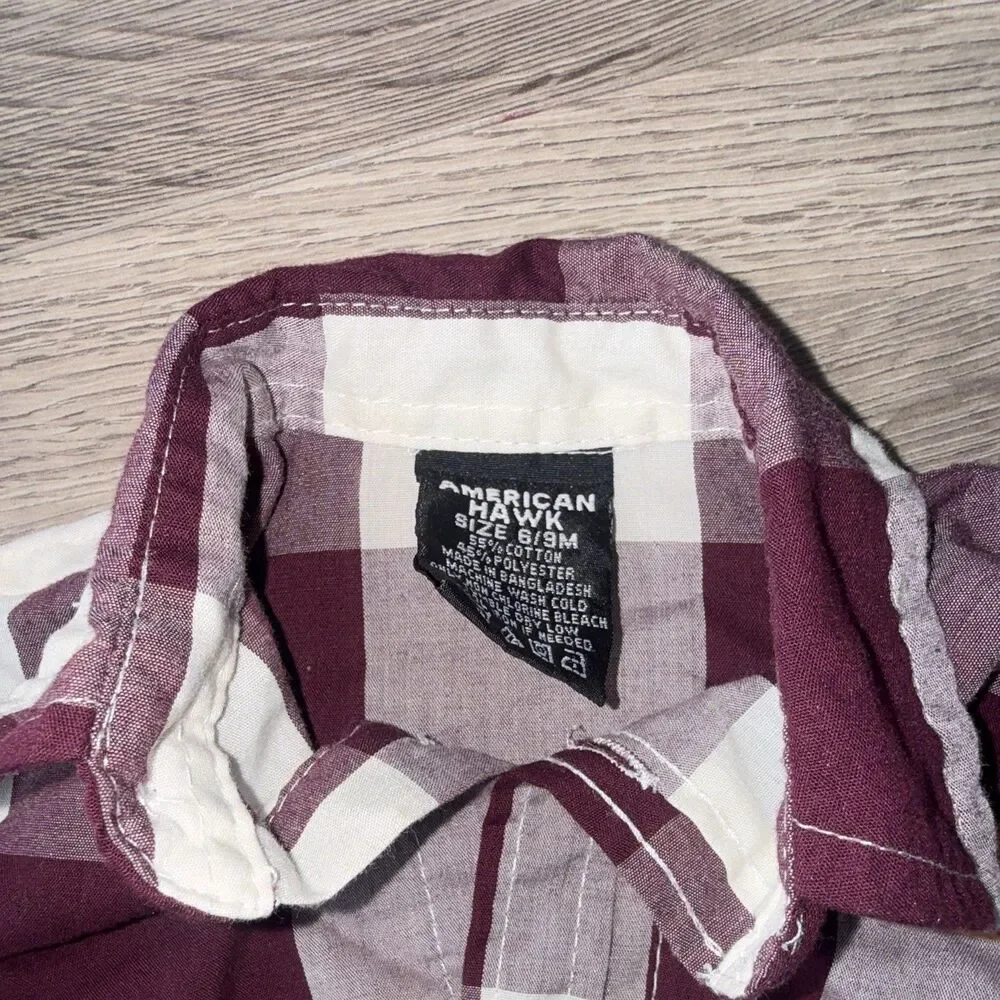 American Hawk Boys Plaid Long Sleeve Button Front Snap Bodysuit 6-9 Months